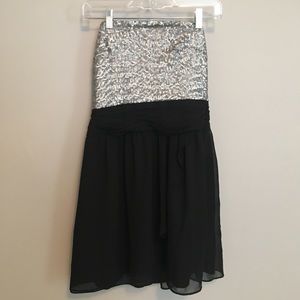 strapless Silver and black prom dress with sequins